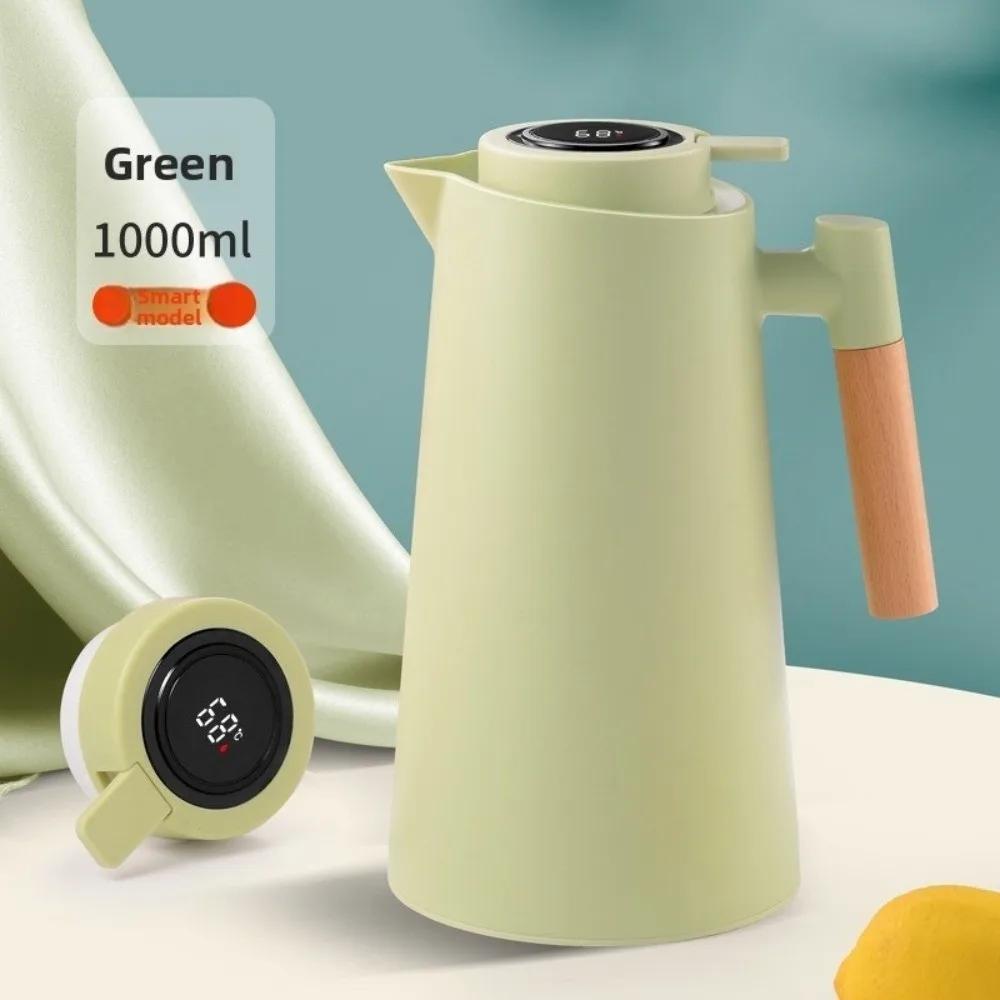 New Durable Temperature Display Vacuum Thermal Flask 1 L Wooden Handle Insulation Kettle Large Capacity with Lid Smart Thermos