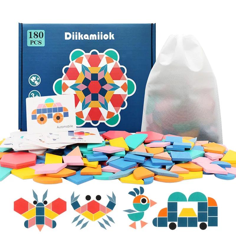 

Diikamiiok 180piece Geometric Shape Wooden 3D Puzzles Board Children Montessori Games Educational Toys for Kids Jigsaw Puzzle
