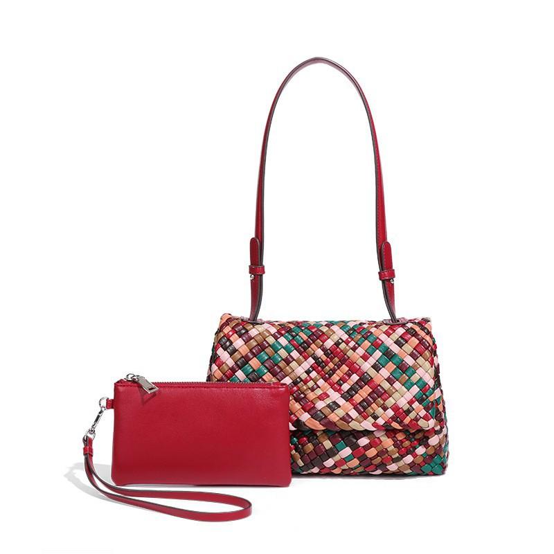 

High-end Light Luxury Contrasting Color All-handmade Rainbow Woven Bag Personalized Niche Single-shoulder Cross-slung Flip Underarm