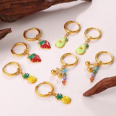 Colorful Fruit Party Earrings: Strawberry, Avocado, Pineapple Design