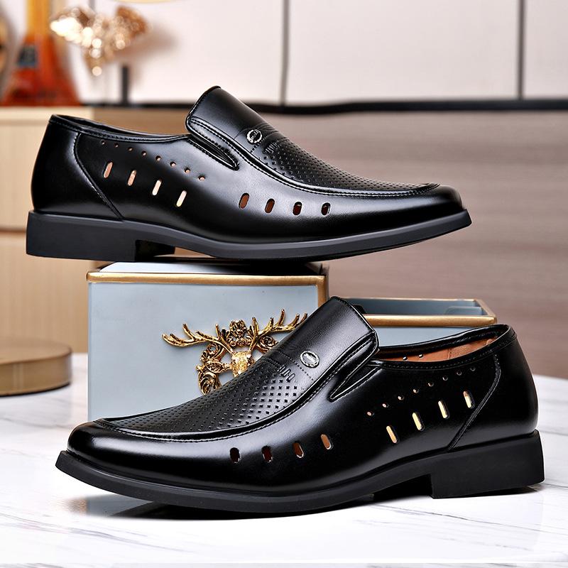 Summer Sandals Men's Business Hollow Leather Shoes Inner Heightening Shoes Overalls Leather Shoes Large Size Formal Men's Shoes Hole Shoes