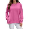 Women's Fashionable Round Neck Long Sleeved Solid Color Button Hem Slit Casual Hoodie Top