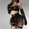 Sexy Lace See Through Mesh Lingerie Women's Solid Fluffy Skirt Six Pieces Underwear Female Sweet Perspective Exotic Apparel Suit
