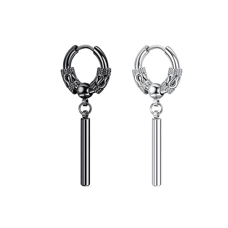 Stainless Steel Huggie Hoop Dangle Earrings Punk Hip Hop Vintage Feather Cross Spike Sword Triangle Drop Earrings for Men Wome