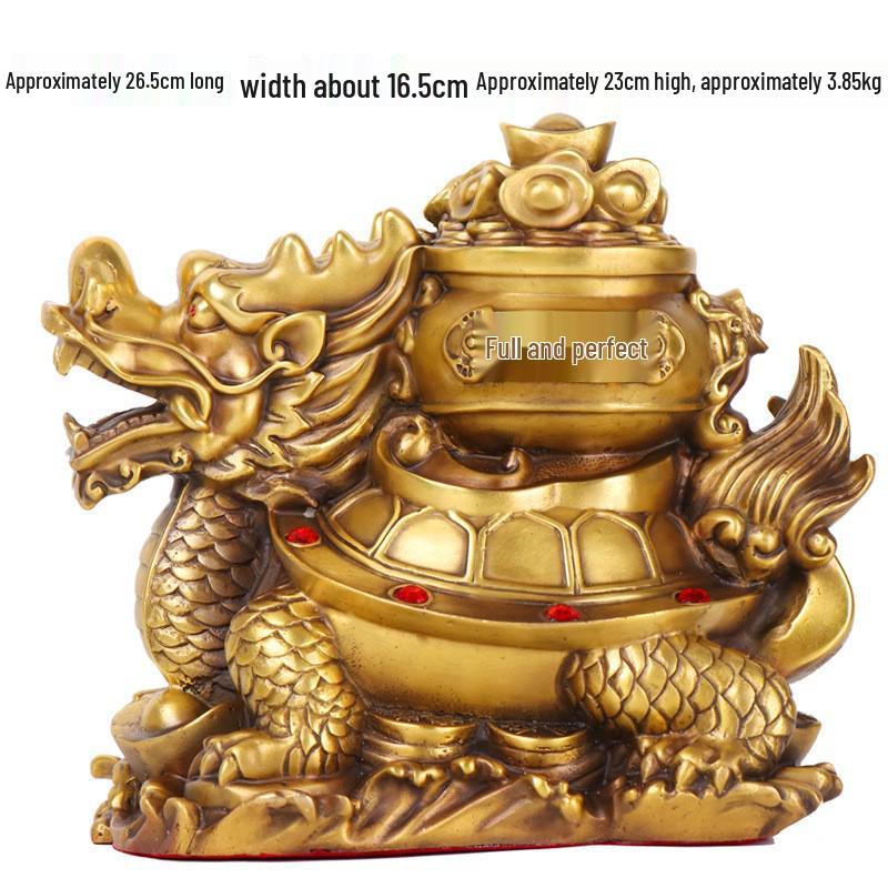 Bronze Golden Dragon Turtle Wealth Ornament with Treasure Basin