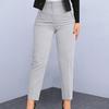 High Waist Pleated Pockets Ninth-Length Women Trousers Solid Color Straight Leg Suit Pants