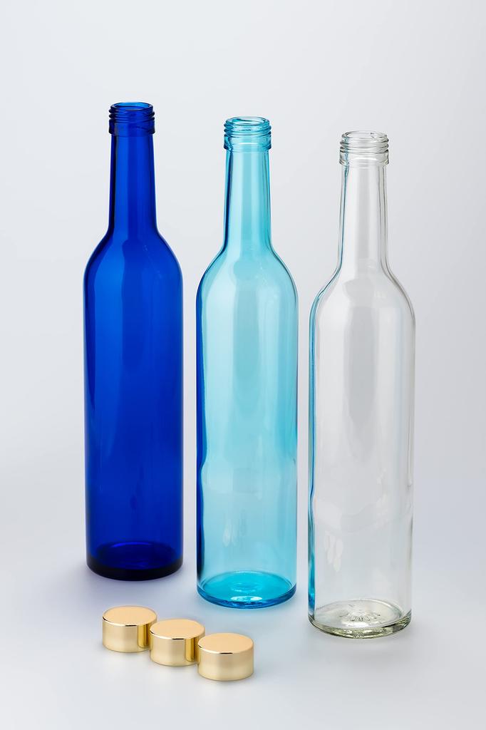 Slim Glass Wine Bottles, 500ml, Aqua Blue, Set of 3, Storage, Refillable, Made in Japan, GLASS BOTTLE BO500PGAS3