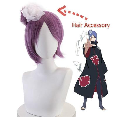 Anime Akatsuki Konan fioletowa peruka Cosplay żaroodporne włosy + czapka z peruką + akcesoria do włosów impreza z okazji halloween rekwizyty do odgrywania ról