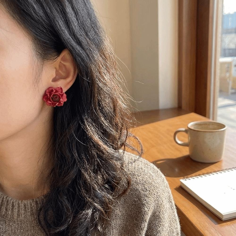 Retro Artificial Rose Earrings Resin Romantic Ear Hooks Preserved Flower Earrings Gift Giving