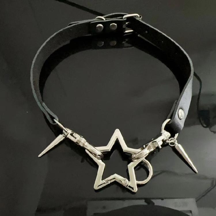 European American Style Leathers Collar Trend Punk Bone Pentagrams Neck Bands Adjustable Length Neckchain Accessories