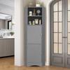 Badezimmerschrank, Eckschrank mit zwei Staufächern, Offenes Fach mit verstellbarem Einlegeboden, 36,5 x 36,5 x 155 cm, Hellgrau