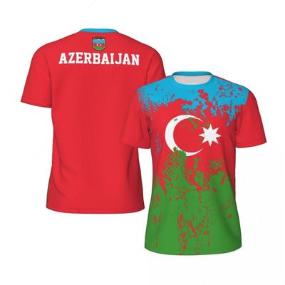 Azerbejdżan Koszulka Piłkarska Męska Okrągły Dekolt Luźna Koszulka Drukowana 3D Modna Krótki Rękaw T-shirty Letnie Sportowe Koszulki Piłkarskie