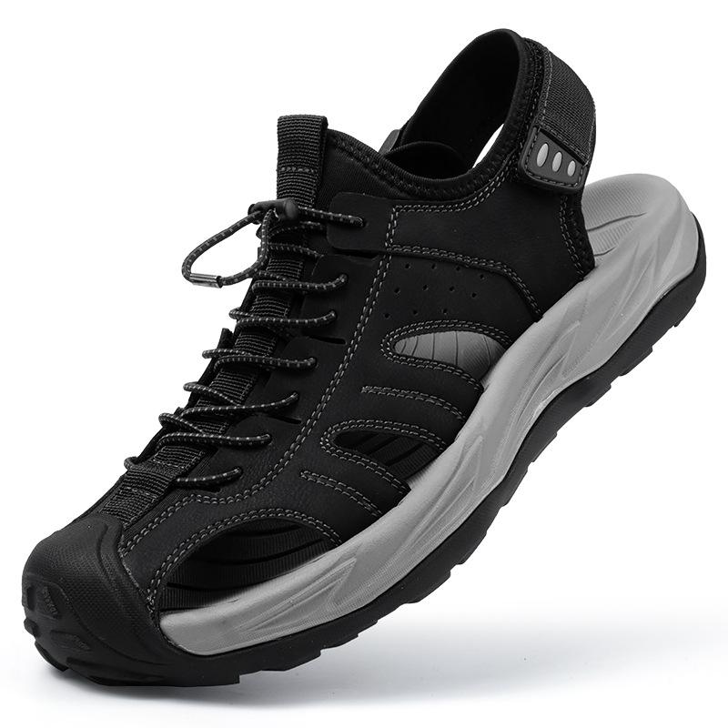 

2025 новая летняя мужская сумка на голову сандалии дышащие взрыв повседневные большой размер пляжная обувь полая сетчатая обувь 38