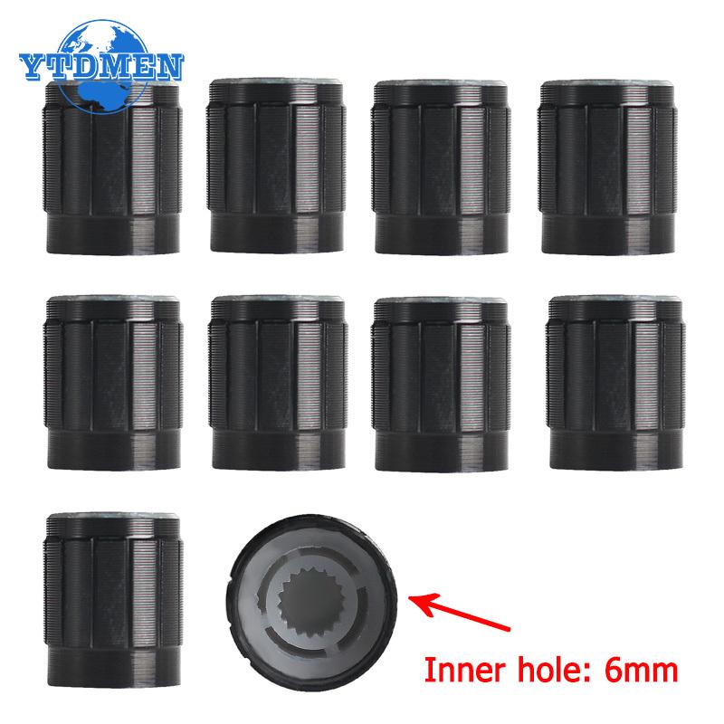 10pcs/lot 6mm Potentiometer Knobs Caps Knurled Shaft  Potentiometers Control Knob Black Diameter 15mmx17mm Aluminum Switch Knob