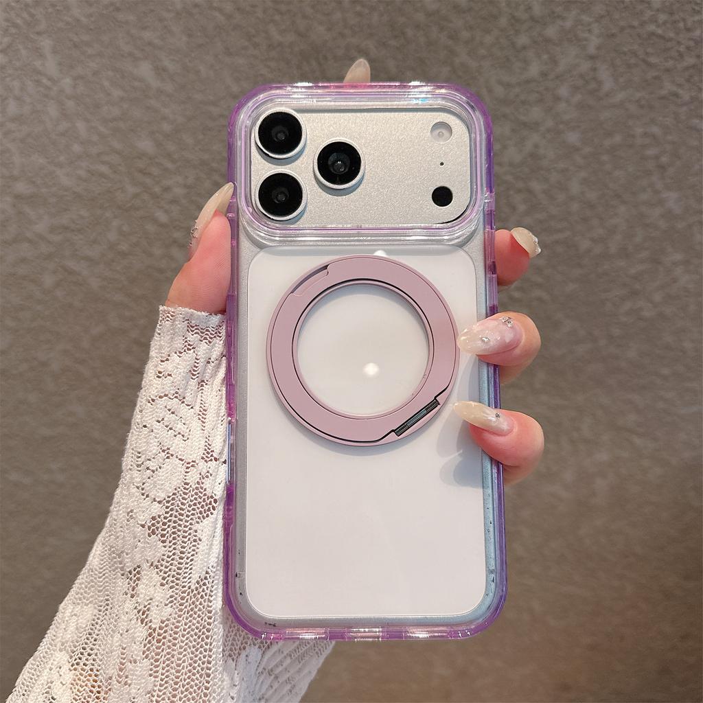 Acrylic ice crystal rotating bracket, mobile phone case, Apple 18promax high transparency all-inclusive anti-skid, suitable for iPhone17.