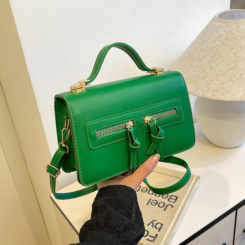 

Double zipper design single shoulder messenger women s bag autumn new models with simple personality and retro temperament portable small square bag зелений