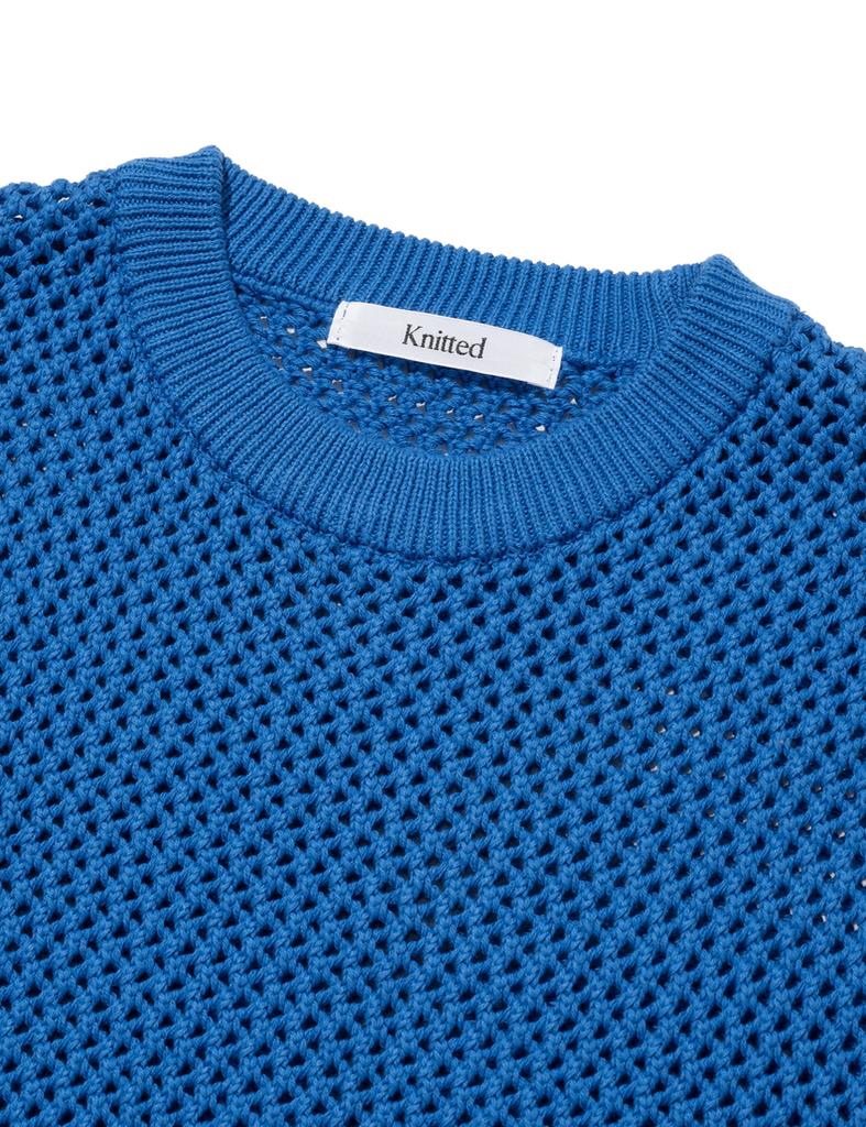 Knitted Net Round Vest Blue