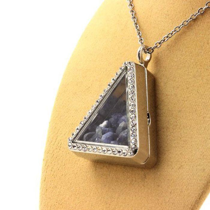 Pierres et Minéraux. Collier Benitoite brut. Modèle triangle.
