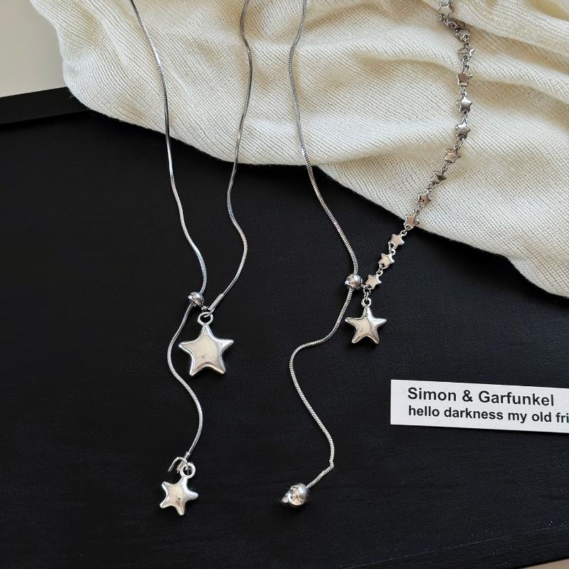 Silver Asymmetrical Star Pendant Necklace for Women Adjustable Snake Chain Dainty Jewelry for Valentine's Day Gift