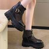 Fashion Pink Lovely Height Increasing Boots Women Breathable Mesh Buckle Zip Decor Summer Boots thick sole chunky platform uniform shoes