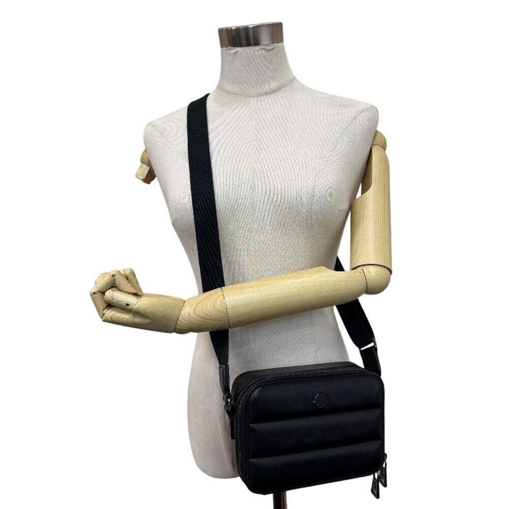 MONCLER Cross body bag leather Horizontal body bag black leather Used