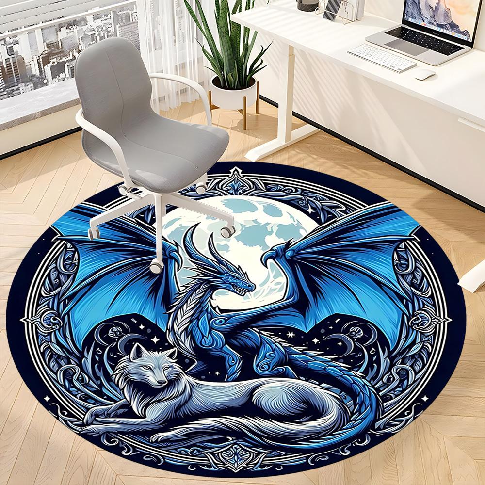 1pc Dragon Wolf Office Round Area Rug, Under Office Chairs Bedroom Living Room Home Decor, Room Deco, Available In Various Sizes