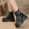 Studded Metal Buckle Wedge Booties Fashion Round Toe Side Zipper Platform Non-Slip Wear-Resistant High Heels