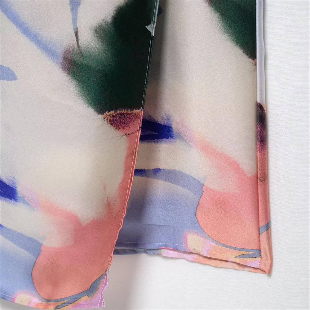 Spring/Summer 2025 Women's Asymmetrical Print Dress—Slim Fit, Round Neck, Versatile Design.