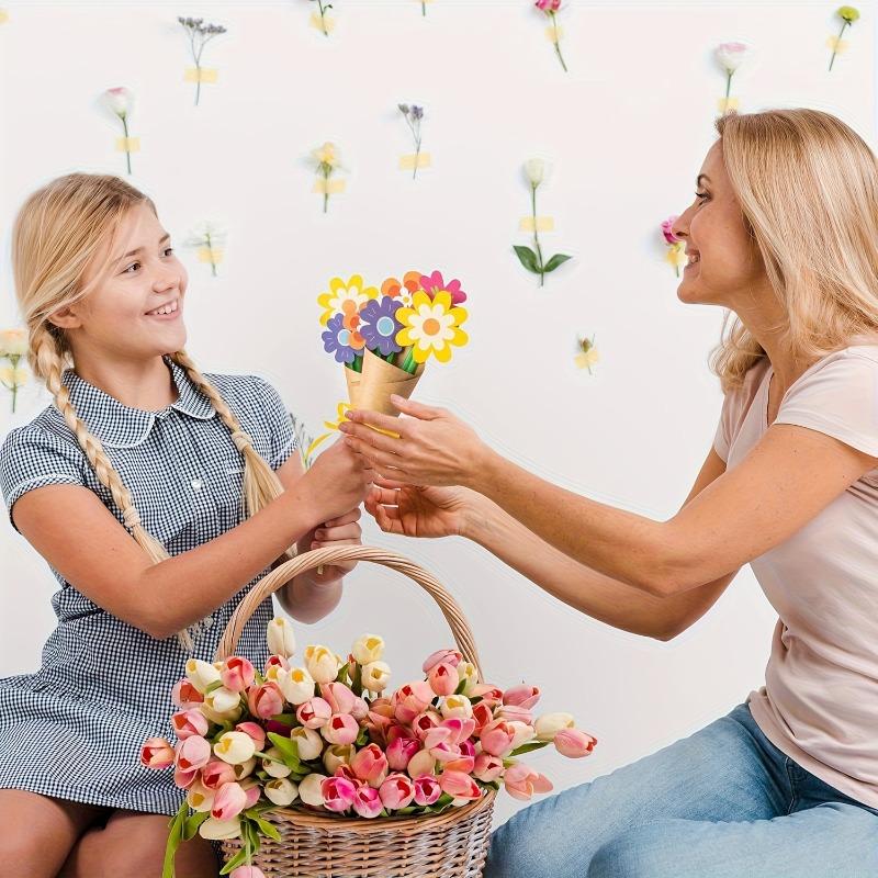 DIY Sunflower Bouquet Kit, Paper Flowers for Mother's Day Teacher Gift, with Cards & Ribbon, No Vase Included