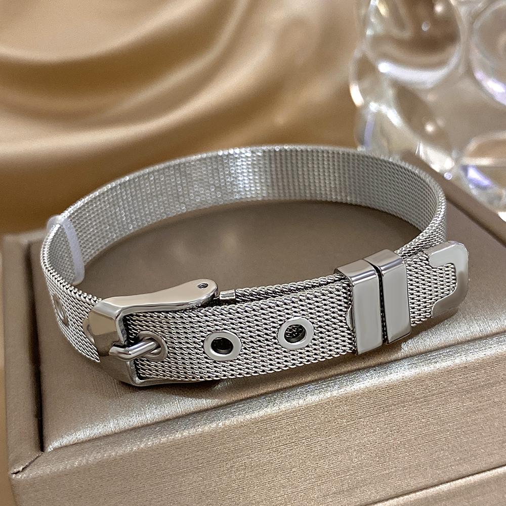 Greatera Stainless Steel Strap Men Bangle Fashion Adjustable Personality Knit Mesh Belt Bracelet For Couples Simple Jewelry
