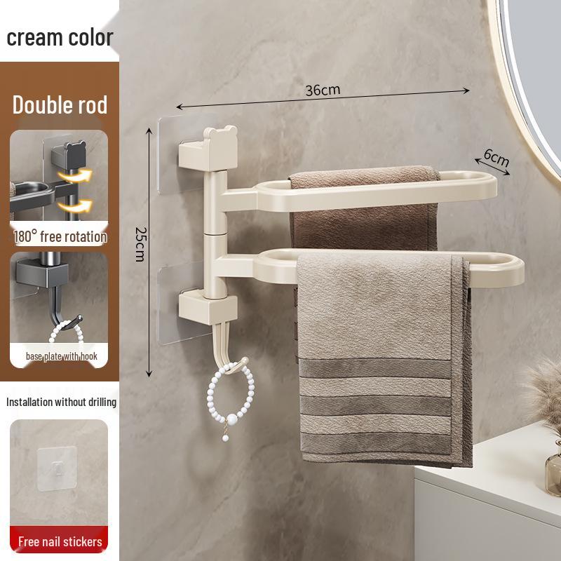 Wall-Mounted No-Drill Rotating Towel Rack and Shelf for Bathroom Storage