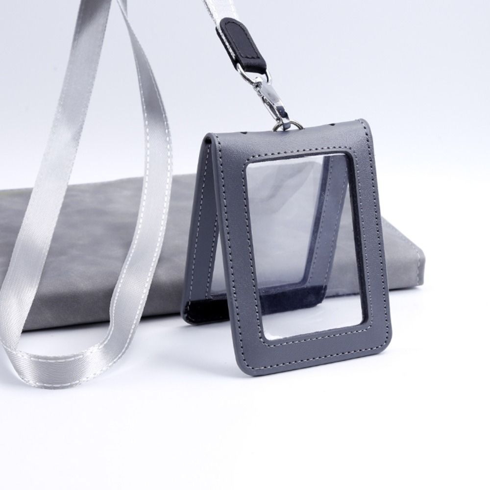 Badge Clip ID Card Holder Double-Sided Leather Badge Holder Leather Card Cover Badge Accessories