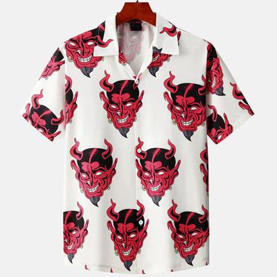 Hawaiihemd für Herren Kubakragen Teufelsdruck Herrenhemd Streetwear Mode Sommer Neu Kurzarm Oberteil Herren Trendige Kleidung