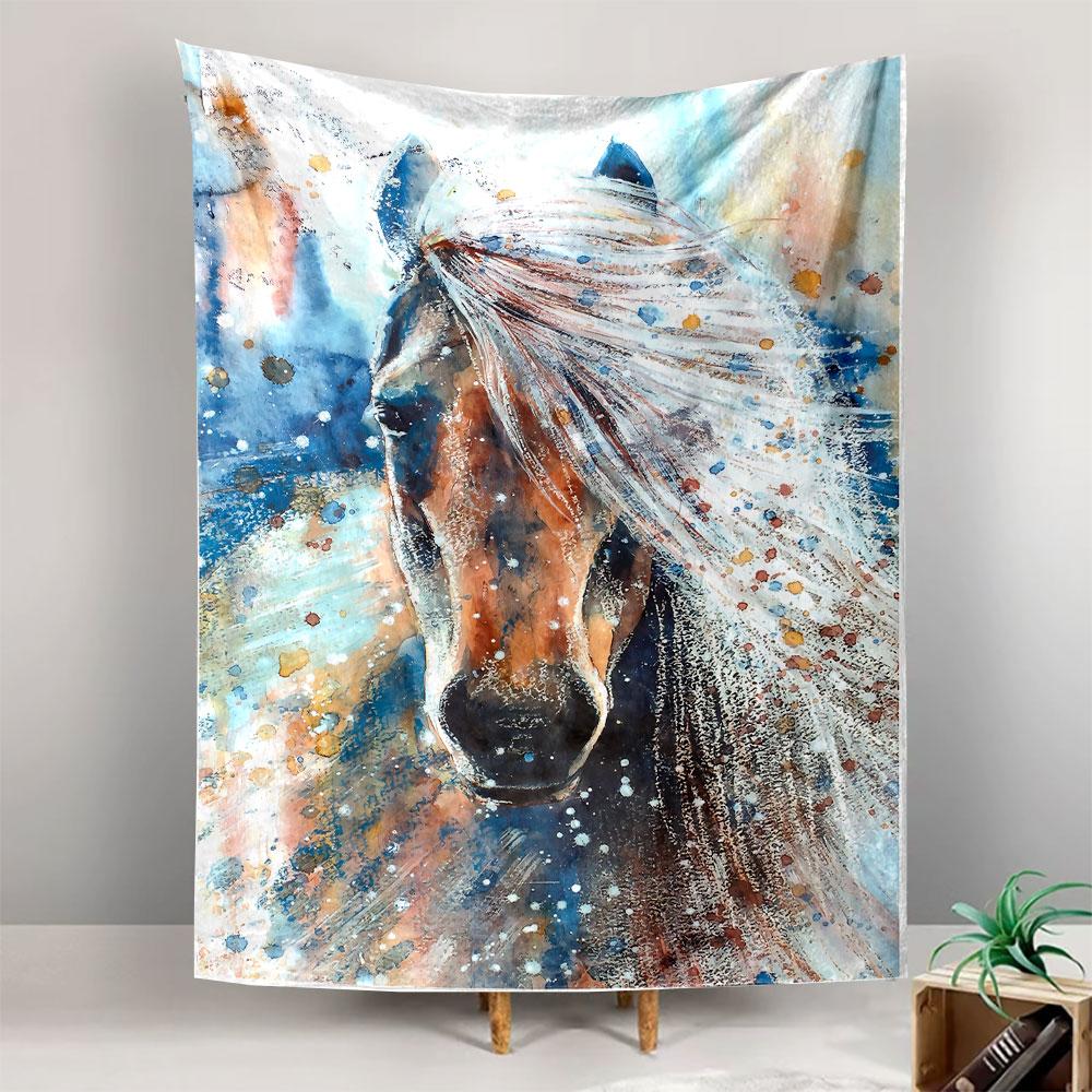 White Horse Watercolor Tapestry Wall Hanging, Elegant Equine Art, Boho Farmhouse Wall Decor for Bedroom Living Room