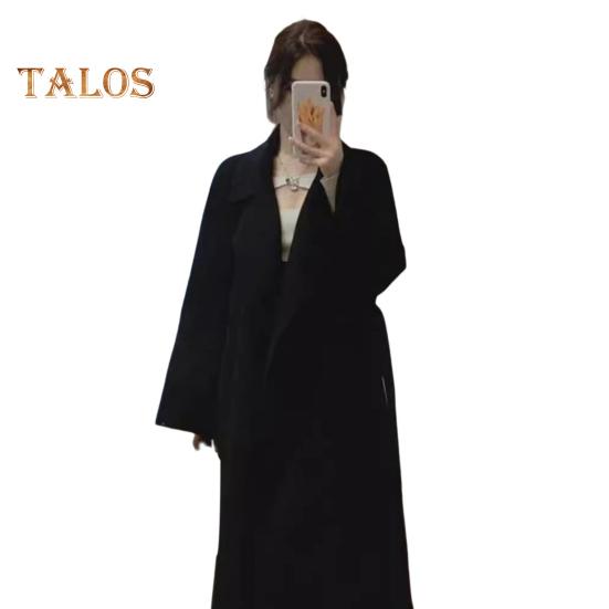 

Женское зимнее пальто с поясом, отложным воротником и карманами, однотонный кардиган средней длины, термобелье с длинными рукавами, для поездок на работу и свиданий, зимнее пальто XL чёрный