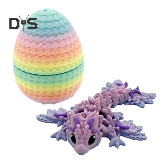 3D-gedrucktes Drachenei, buntes Ei mit Drachen im Inneren, bewegliche Drachenfigur, flexibles Zappelspielzeug für Kinder, Osterkörbchenfüller