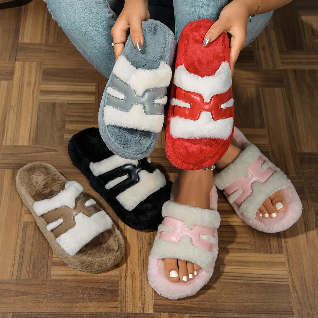Fashion Women Slippers Autumn Winter New Trendy Furry Slippers Home Comfortable Outdoor Casual Cotton Shoes for Women Slides Women