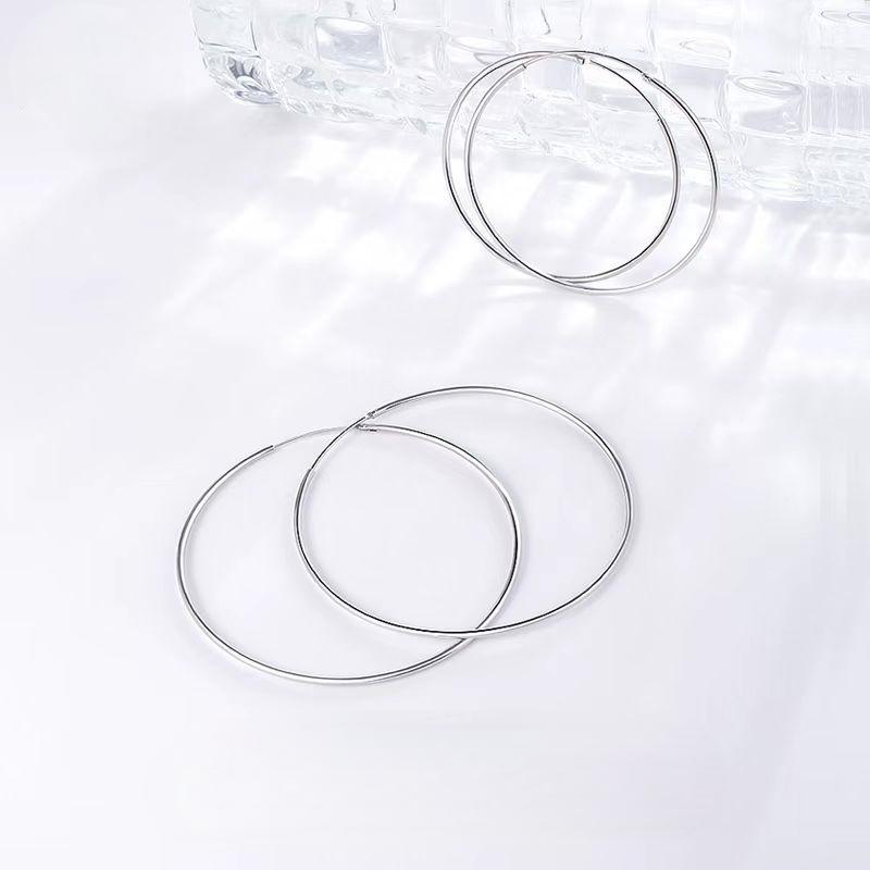 S925 Sterling Silver Plain Hoop Earrings, Simple Round Earrings 135EH