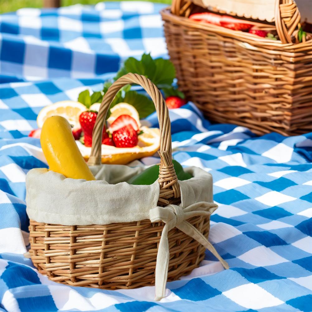 Handgefertigter Erntekorb mit Perlenhenkel und Schleife Kleiner Weidenkorb zur Aufbewahrung und Organisation für Picknick Camping