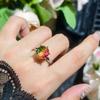2026 Inlaid Zircon Exquisite Jewelry Set Watermelon Colorful Tourmaline Open Ring Women's, Fireworks Cut Fashion Ring