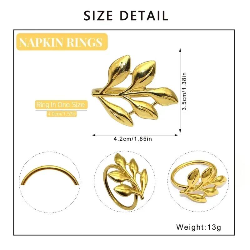 6pcs Vintage Fall Leaves Napkin Rings Elegant Gold Leaf Napkin Buckles Holder for Birthday Wedding Party Dinner Table Decor