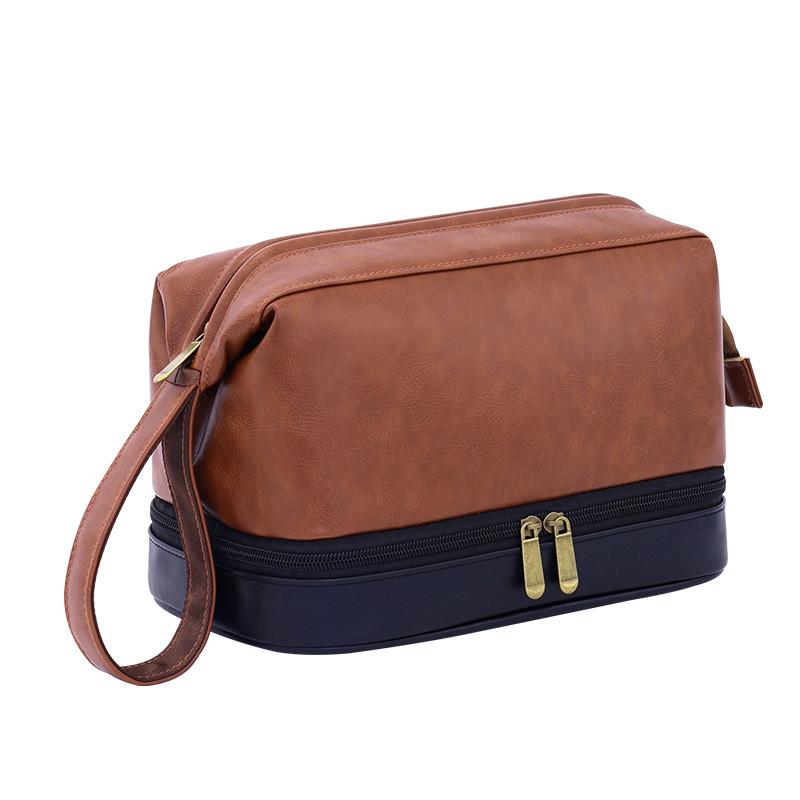 Vintage Luxury Double Layer Mens Wash Bag With Waterproof Pu Material For Travel And Daily Use