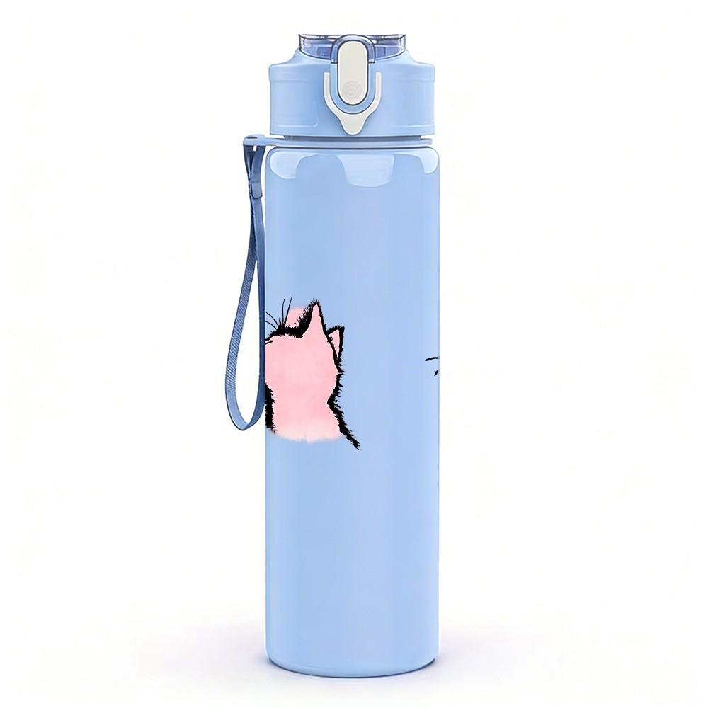 1PC Black White Cat Paw Kitten Print 750ml Color Plastic Sports Water Bottle Leakproof Flip Straw Lid Suitable for Sports Office Home Use
