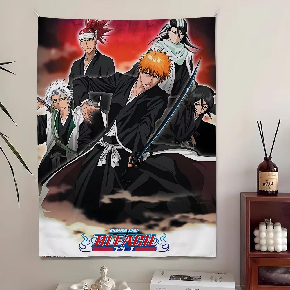 Bleach Monochrome Manga Collage Wall Tapestry Ichigo Kurosaki Anime Art Print Stylish Wall Hanging for Bedroom Dorm Room Decor
