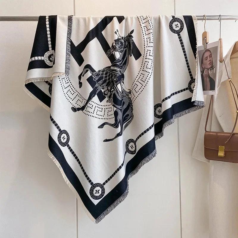 

Thickened Warm H Letter Fake Cashmere Large Square Scarf Autumnwinter New Arrival European American Style Cross-Border Short Sc