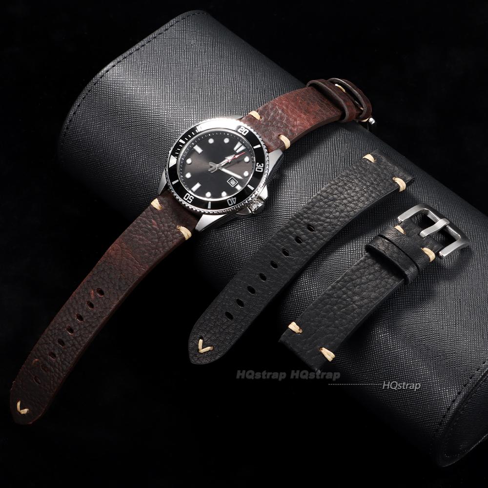 Vintage Handgefertigtes Leder Uhrenarmband 20mm 22mm 18mm Handgelenkband Nähte Rindsleder Armbänder Edelstahl Schnalle Uhren Zubehör