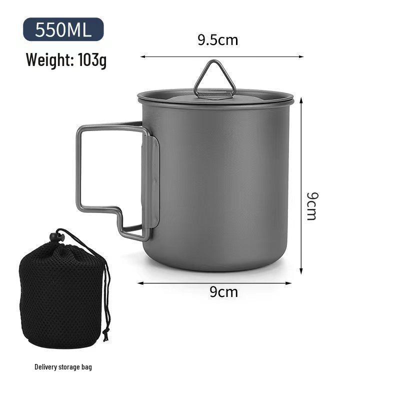 TA1 Titanium Outdoor Mug with Folding Handle - Portable Single-Layer Water, Coffee, and Tea Cup for Camping and Picnics