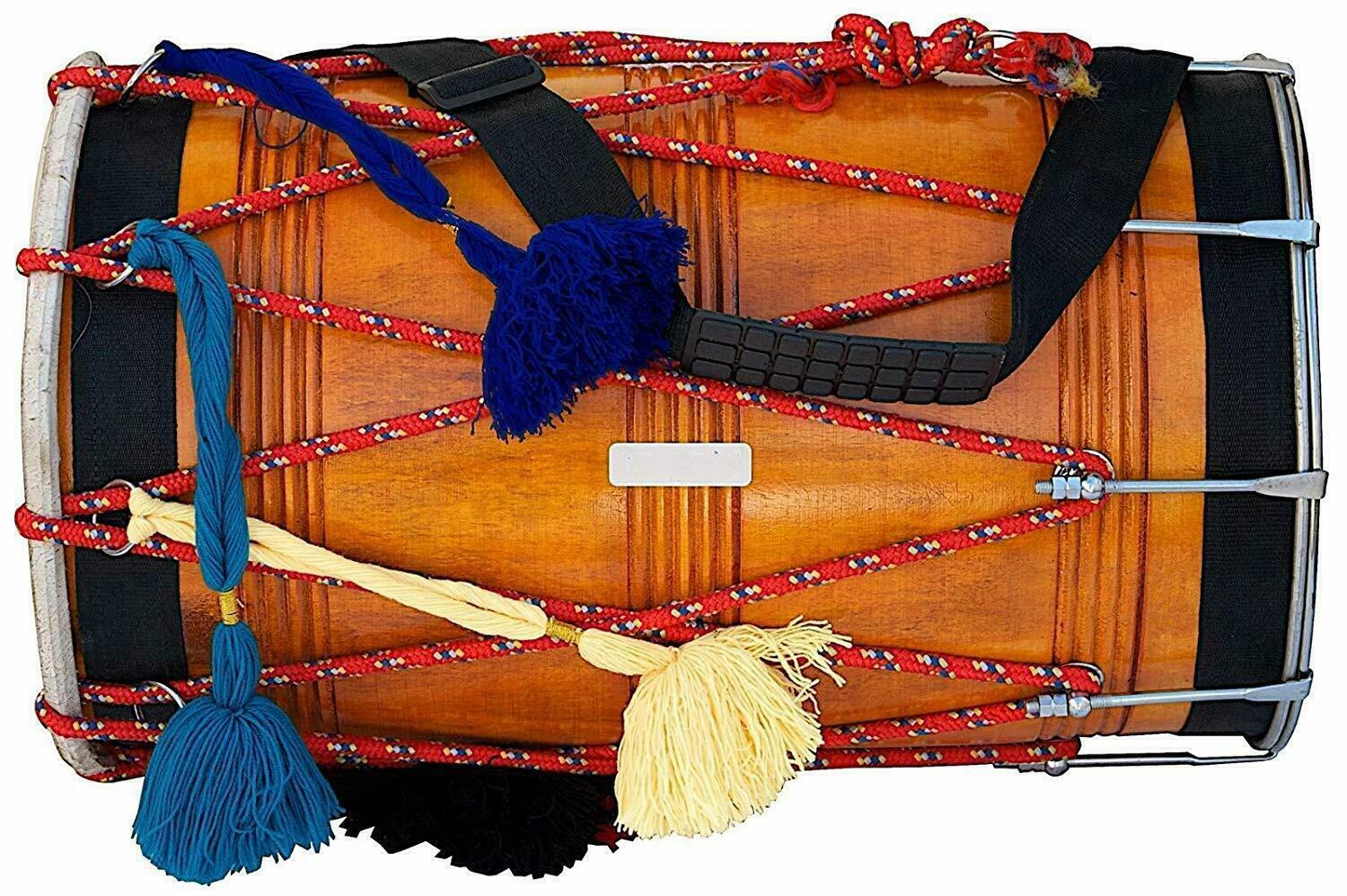 Indian Wedding Musical Mango Wood Bhangra Dhol Instrument with Case – Traditional Punjabi Drum