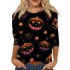 Women's Fashion Casual Round Neck Three-quarter Sleeve Halloween Printed T-shirt Top