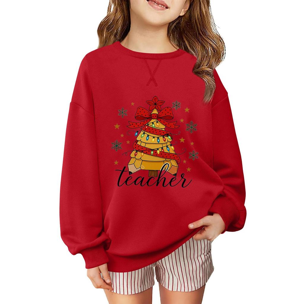 Dětská módní ležérní mikina s dlouhým rukávem a volného střihu s vánočním potiskem